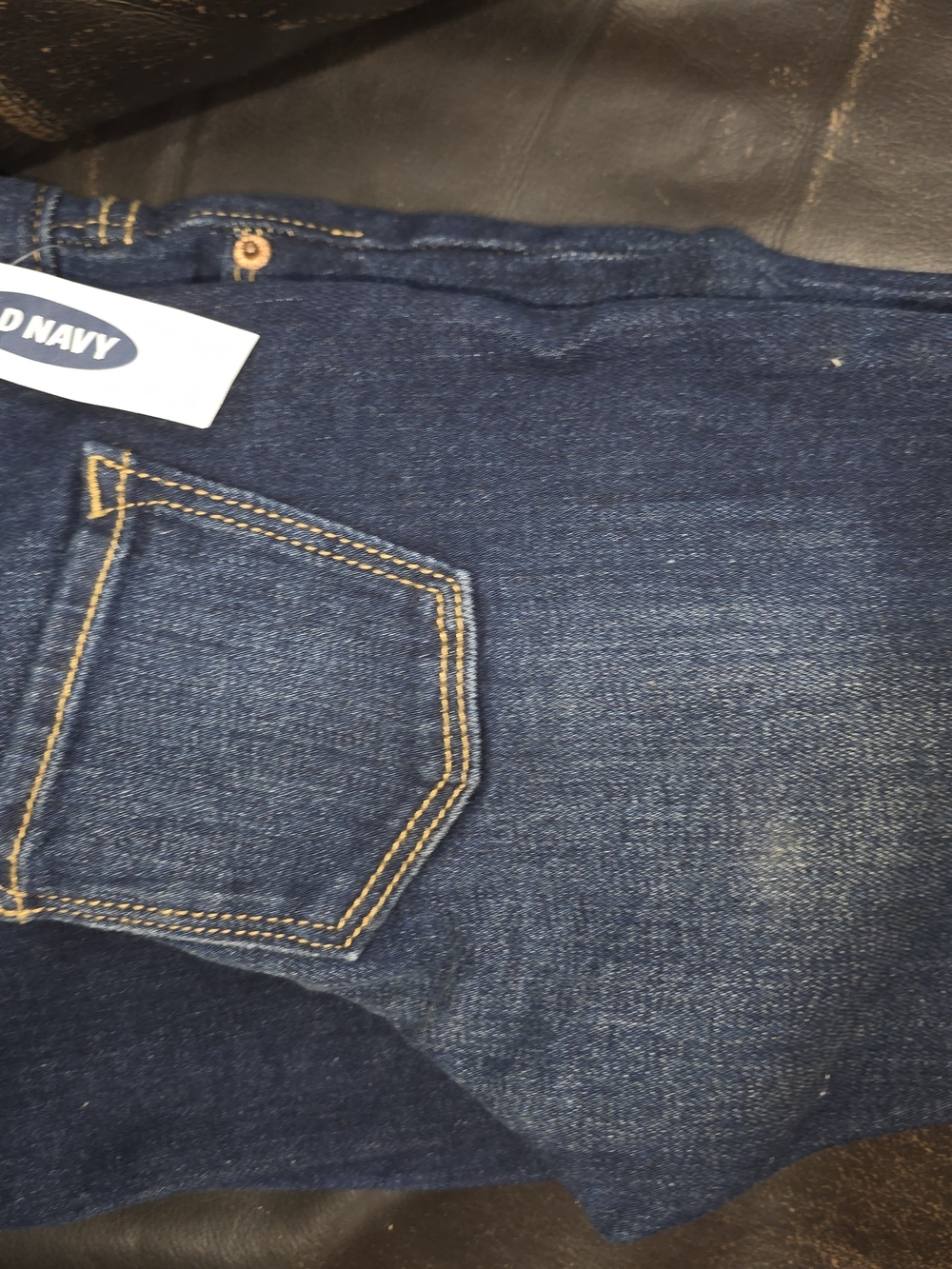 Old Navy Girl's Slim Straight Dark Blue Jeans with Contrast Stitching